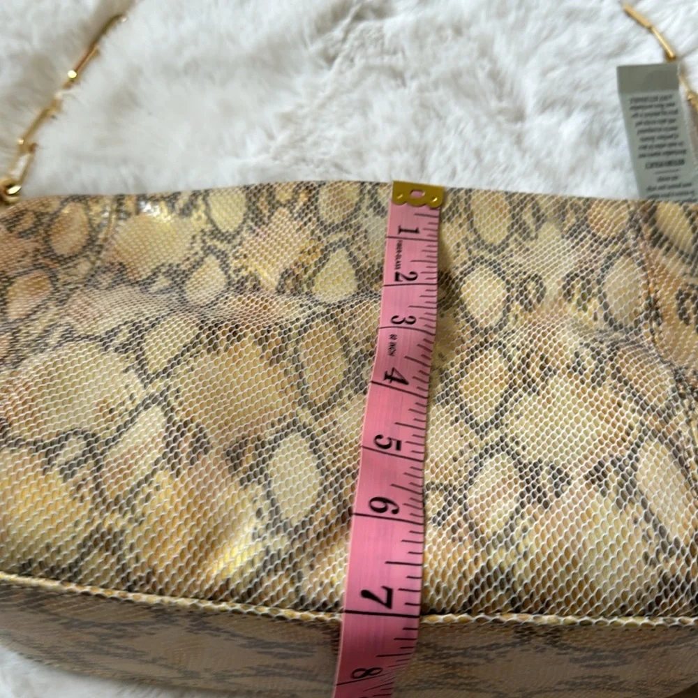 Cache Snake-Print Shoulder Bag in Beige Brown with Gold Chain